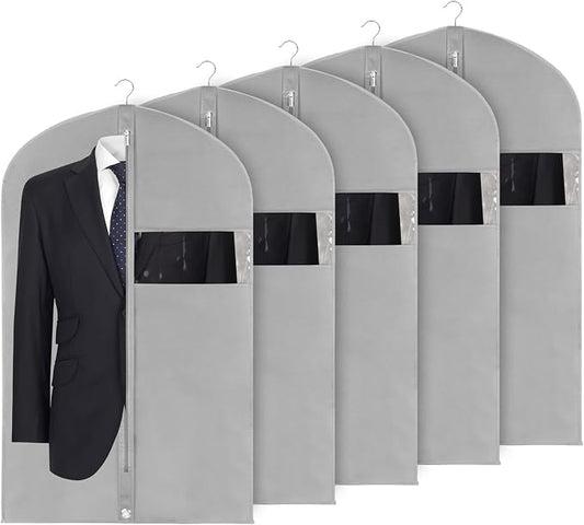 Syeeiex 40" Suit Bag, Set of 5 Garment Bag, Garment Bags for Hanging Clothes, Suit Bags for Closet Storage, Waterproof and Dustproof, Best for Suits, Shirts, T-shirts and Jackets on Closet(Grey) by syeeiex