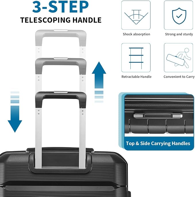 Somago Luggage Sets 3 Piece Hard Shell Polypropylene Suitcase with TSA Lock Spinner Carry On Luggage with Beauty Case Travel Set,Classic Black - Image 5