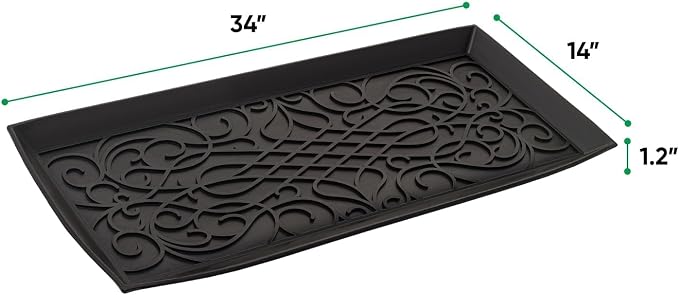 Superio Rubber Boot & Shoe Tray, 34 x 14 x 2 Rectangle, Heavy Duty, Protects Floors from Water and Dirt, Waterproof for All Weather Indoor Outdoor Use, Black (2) - Image 2