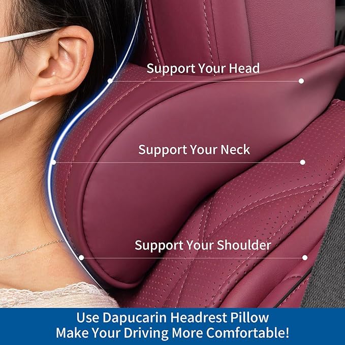 Seat Headrest Car Neck Pillow for Driving Memory Foam Red, 1 Pack | Soft Comfortable Leather Seat Head Rest Pillow Headrest Travel Neck Support Cushion for Most Cars SUV Home Office Chair - Image 2