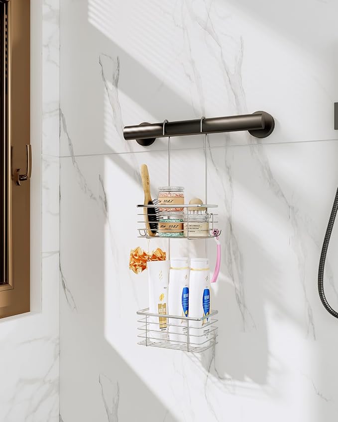 2-Tier shower caddy hanging,shower rack,small hanging bathroom organizer,bathroom door organizer,shower caddy over shower head - Image 5