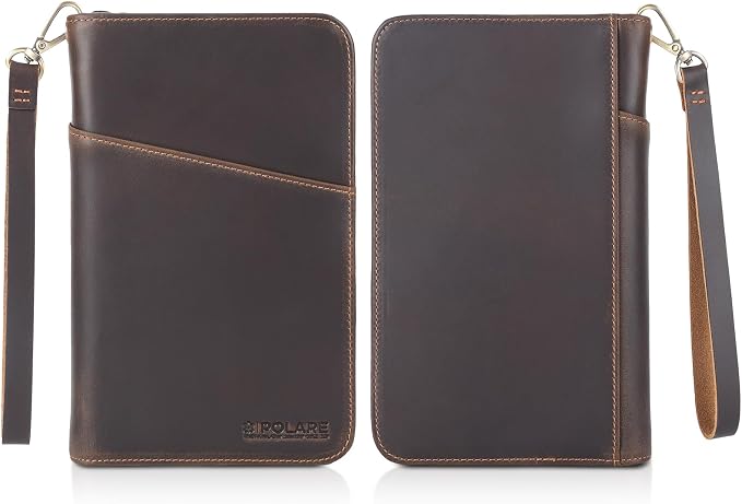 Polare Full Grain Leather Travel Passport Holder RFID Blocking Cover Case Travel Document Organizer Wallet Holders 2 Passports With YKK Zipper (Dark Brown with AirTag Slot) - Image 9