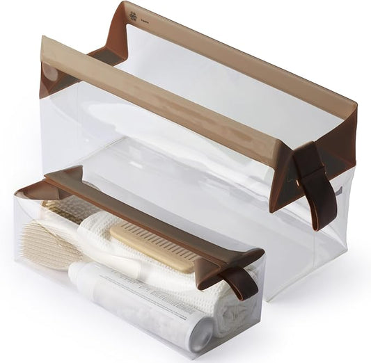 Cadence Parcel - Clear Travel Kit with Zipperless Magnetic Closure - Chestnut, Extra Large - Durable, Leak-Resistant and TSA Approved Toiletry Bag - Modular Organization - Recycled TPU (4 Qt) by KeepYourCadence