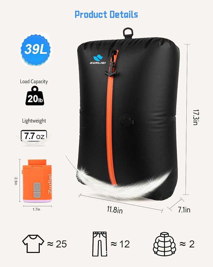 Zurligi Vacuum Travel Bags with Pump, Anti-rip Waterproof Compression Bag | Design with Handle, Reusable, Durable Nylon, Seamless Airtight Zipper, for Carry-on Packing, Travel, and Seasonal Storage - Image 9