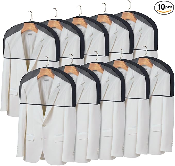 Shoulder Covers for Hanging Clothes (Set of 10) Breathable Garment Dust Covers Clothes Protectors Covers for Closet with 2" Gusset for Suit, Coats, Jackets, Dress by Kntiwiwo