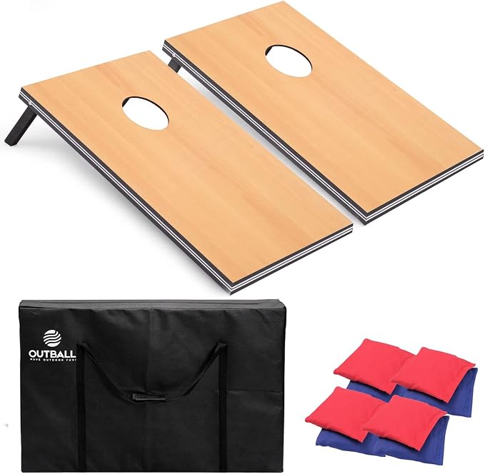 Cornhole Set 4x2 and 3X2 Regulation Size Corn Holes Sets with Carrying Bags & 8 Bean Bags Cornhole Boards Bean Toss Games for Adults Family Outdoor Beach Lawn Outside Backyard Games by OUTBALL