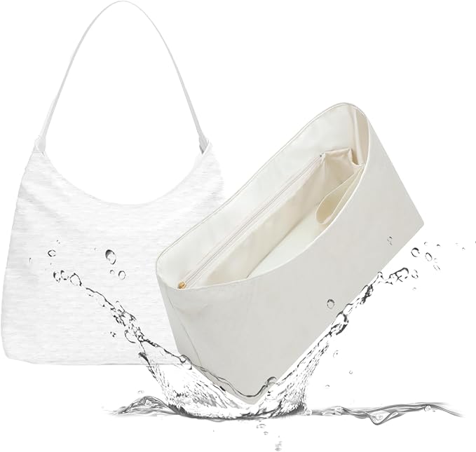 Lightweight Bag Insert for Bohème Hobo, Side Zipper, Nata | Bottle Holder and Side Zip, Smooth Satin Interior, Easy-Care Outer Surface, Multiple Color Options, Structured Yet Flexible by 19NeatThin