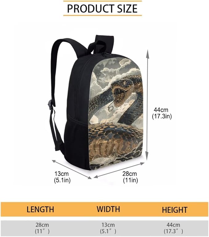 17 Inch Animal Print School Backpack And Lunch Box Set for Kids Lightweight Cool Snake Backpack for Boys Girls Sturdy School Bag with Insulated Lunchbox Pencil Case Student Bookbag - Image 7