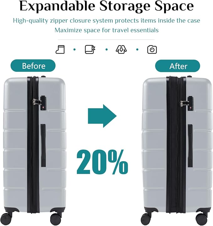 OLIXIS 20 Inch Carry-On Luggage, Hardside Suitcase with Spinner Wheels, Lightweight ABS Hard Shell Travel Luggage, TSA Approved Lock, Expandable Small Suitcase for Business & Travel–Light Grey - Image 5