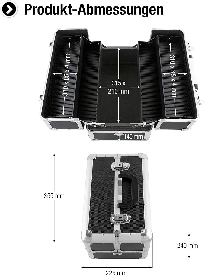 Meister 9095040 Multi-Purpose 355 x 240 x 225 mm-Lots of Storage Space-Divided Compartments-Lockable-Includes 2 Keys & Carry Strap/Cosmetic Scissor Case - Image 3