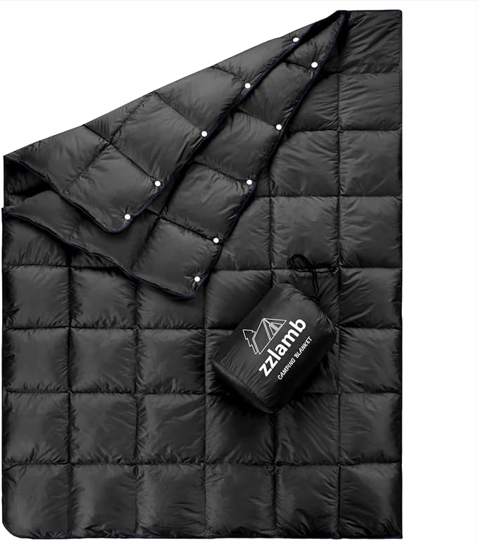 zzlamb Puffy Down Camping Blanket Water-Repellent, Down Throw Travel Blanket Portable for Outdoor, Light Warm Quilt for Couch Plane Car Theater Stadium Picnic RV Backpacking Hammock by zzlamb