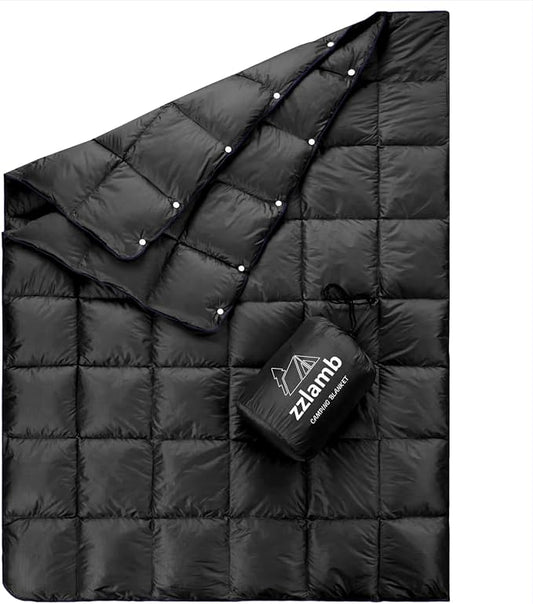 zzlamb Puffy Down Camping Blanket Water-Repellent, Down Throw Travel Blanket Portable for Outdoor, Light Warm Quilt for Couch Plane Car Theater Stadium Picnic RV Backpacking Hammock by zzlamb