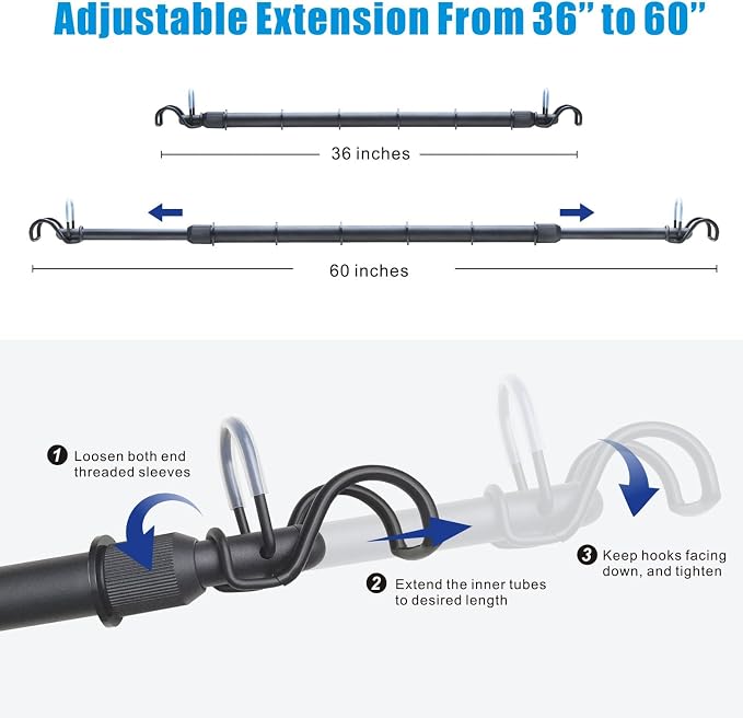 Car Travel Clothes Hanger Bar Expandable 36''-60'' (No Assembly Required) | Clothing Rack for Truck SUV Closet Auto-Adaptive Hanging Rod Holds Up to 150 lbs, Road Trip Garment Drying Pole For Vehicles - Image 2