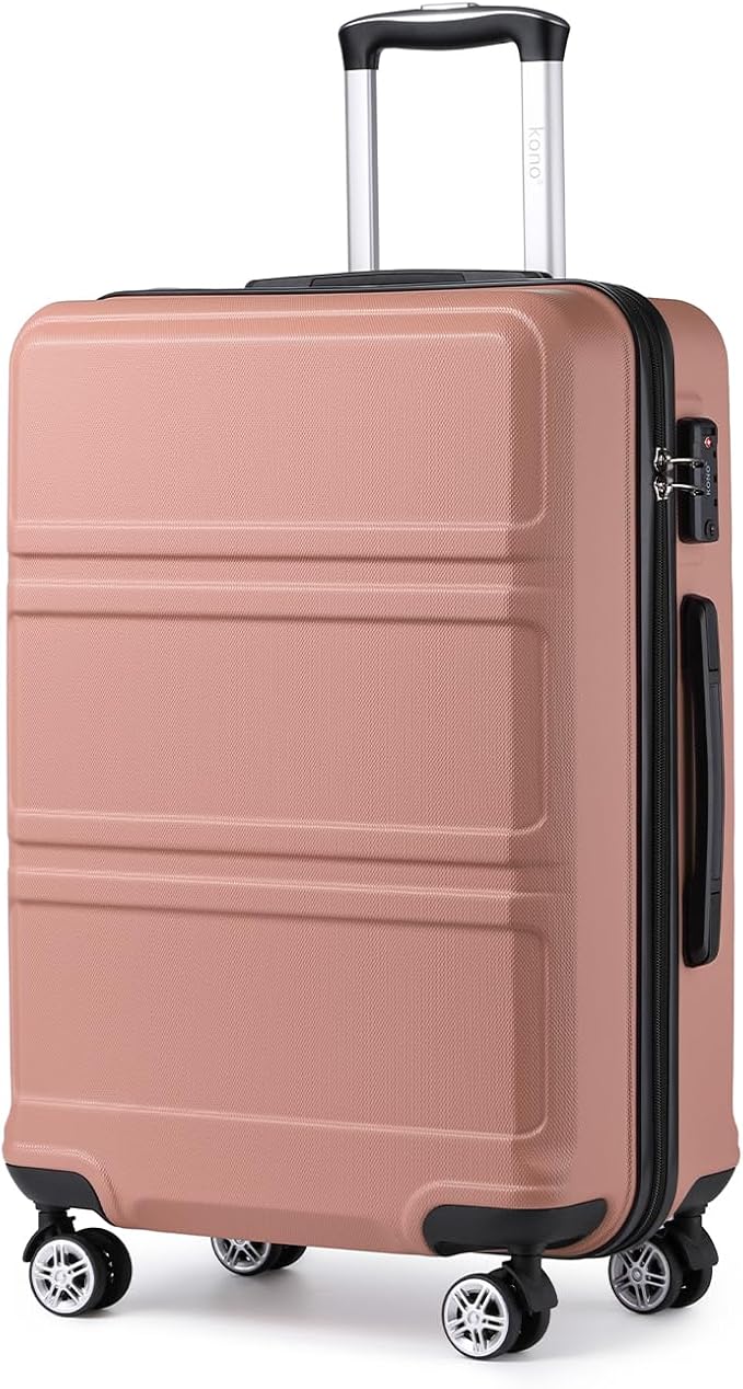 Kono 24 Inch Luggage Suitcase with Spinner Wheels TSA Lock | Lightweight PC+ABS Hardside Medium Checked Luggage Durable Rolling Suitcase Nude/Rose Pink by Kono