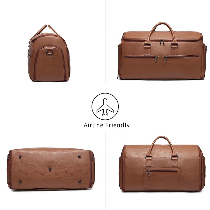 seyfocnia Garment Bag with Shoe Pouch Carry On Convertible Travel Duffel Bag for Men Women, 2 in 1 Hanging Suitcase Suit Business Travel Bag, Brown - Image 5