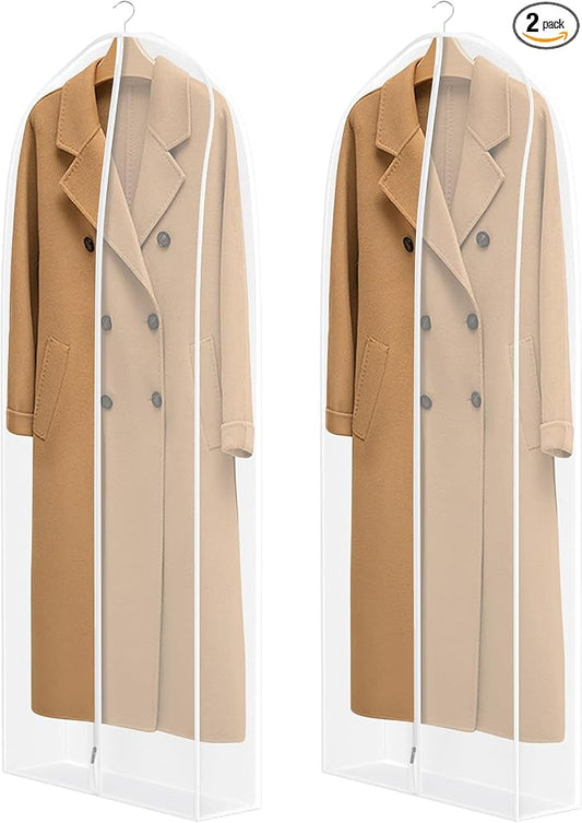 Zilink Breathable Leather Jacket Coat Storage Bags 60” Dress Bags for Gowns Long Dust Covers for Hanging Clothes with 7" Gussted Wrinkle Free for Leather Jacket Fur Coat Puffy Dress Storage, Set of 2 by Zilink