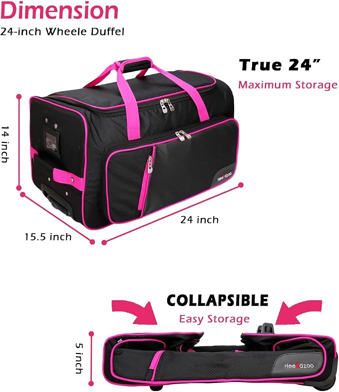 Dance Bag With Garment Rack,23inch Dance Competition Garment Bags with Clothes rack,Suitcase,Rolling duffle For Travel, Wheeled Drop-Bottom Upright Luggage Closet Suitcase (Pink - Image 2