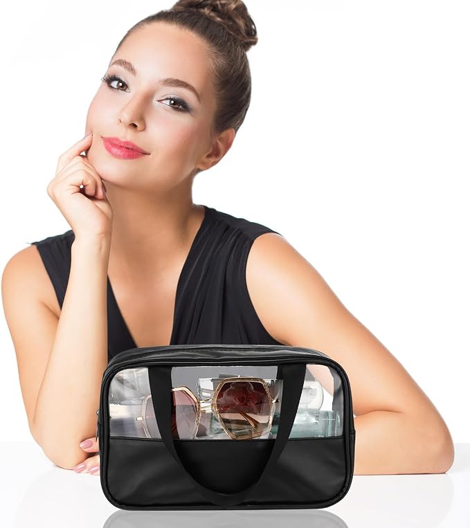 Buryeah 12 Pcs Translucent Makeup Bag Toiletry Organizer for Women Men Waterproof Portable Cosmetic Bag with Hanging Handles Travel Storage Carry Pouch Gifts for Bridesmaid (Black) - Image 3