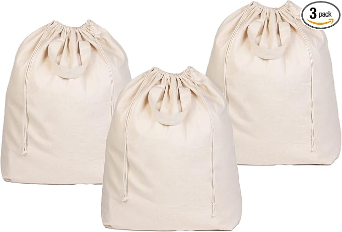 Heavy Duty Laundry Hamper Bags - Extremely Sturdy, Durable Canvas Replacement Laundry Hamper Liner - Works for Round & Square Hampers with Drawstring Closure (3 Pack) by OrganicCottonMart