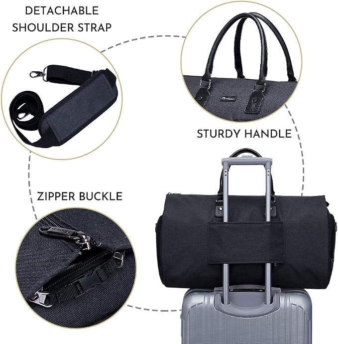 Modoker Convertible Garment Bag with Shoulder Strap, Carry on Garment Duffel Bag for Men Women - 2 in 1 Hanging Suitcase Suit Travel Bags, Jet Black - Image 5