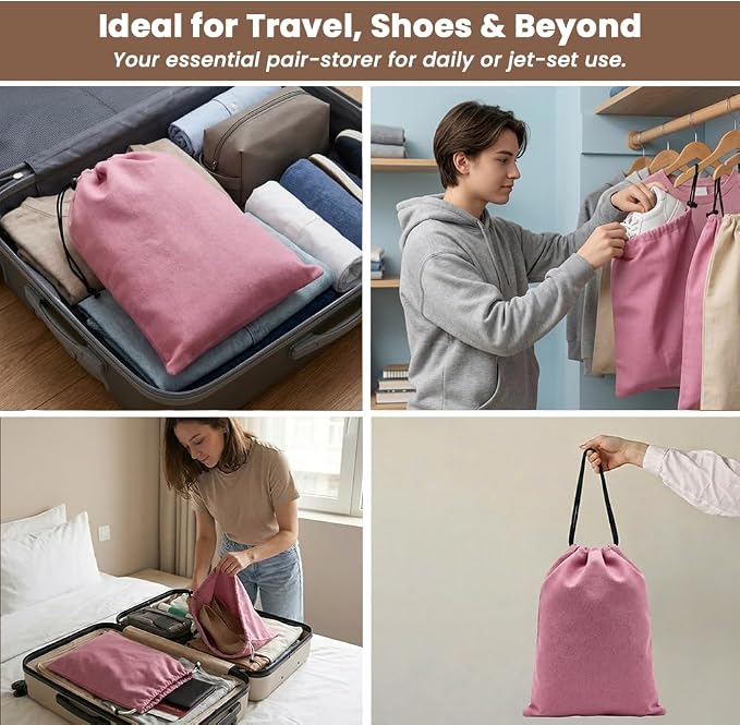 LFH Cotton Rich Shoe Storage Bags with Drawstring, Dustproof Breathable Reusable Organizer, Perfect For Travel, Dorm, Hotel, College, Gym, Easy to Carry, Machine Washable 12"x17" (Pack of 2) - Pink - Image 5