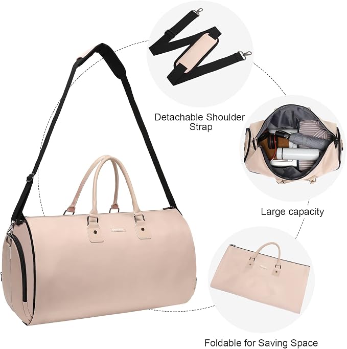 Modoker Eco-Friendly Convertible Garment Bags for Travel, Carry on Garment Duffel Bag for Women Men Weekender - 2 in 1 Hanging Suitcase Suit Travel Bags, Pink - Image 5