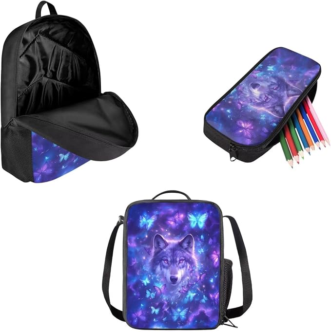 AFPANQZ Kids Backpack 3 Pieces Set Large Capacity School Bags with Heat Insulated Lunch Bags Small Pencil Bags 3 Pack - Image 2