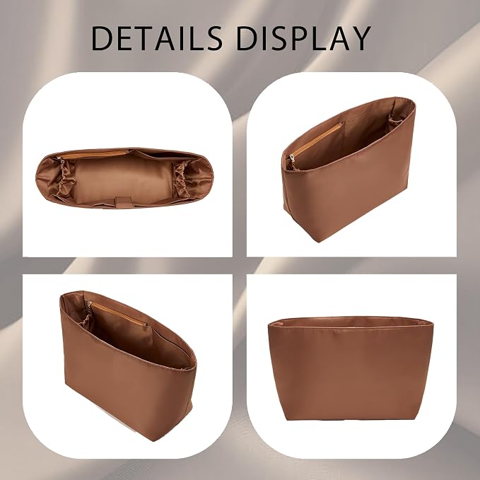 Doxo Purse Organizer Insert for LV Neverfull MM, Premium Nylon Bag Organizer with YKK Zipper & Laptop Sleeve & Bottle Holder, Multi Compartments Lightweight Waterproof Handbag Interior Divider, Brown - Image 8
