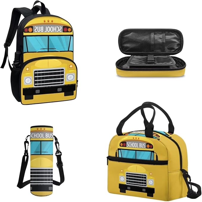 POLERO Yellow School Bus Backpacks Kids School Bookbag with Lunch Box Back to School Bus Print School Bags for Boys Girls Students - Image 2