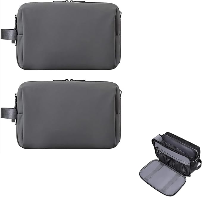 2Pack Men's Toiletry Bag Pu,Travel Toiletry Organizer, Waterproof Shaving Kit Pouch For storing daily essentials like toiletries and cosmetics,Black (Grey) by LAZYTAIL