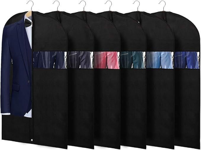 KEEGH 40" Suit Bags Garment Bags for Storage (Set of 6) Garment Bags for Hanging Clothes, Suit Cover Bags Garment Covers for Dress Shirts Coats Clean with Zipper and Transparent Window, Black by KEEGH