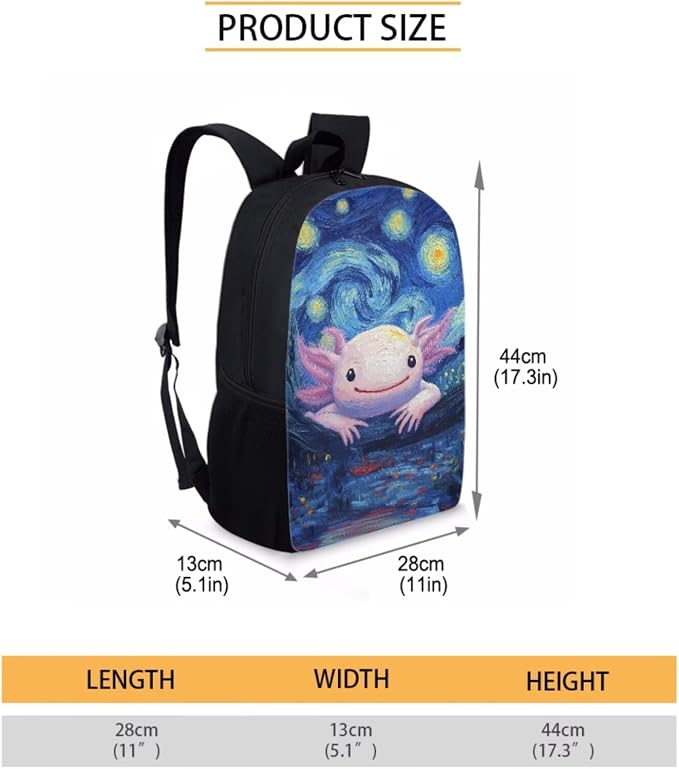 Axolotl Backpack with Lunch Box Set for Girls 6-8/5-7 Starry Night Bookbag for 2nd Grade Elementary School Back Pack Lunch Bag Pencil Case 4PCS Kids Book Bags Lunchbox Water Bottle Holder - Image 4