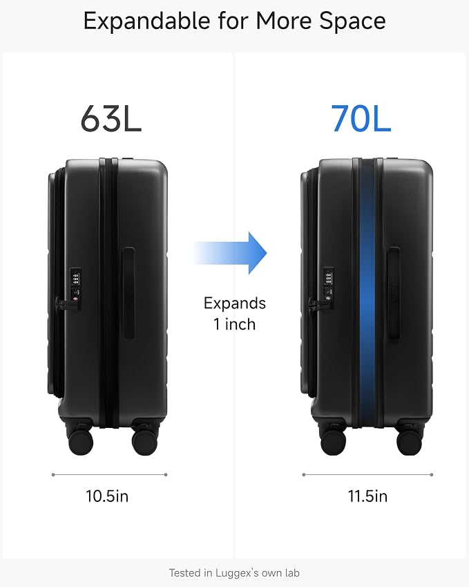LUGGEX Checked Luggage with Spinner Wheels, FLO5 Top Opening Expandable Polycarbonate Hard Shell Suitcase with TSA Approved Lock (FX-Core, Black, 24 Inch) - Image 4