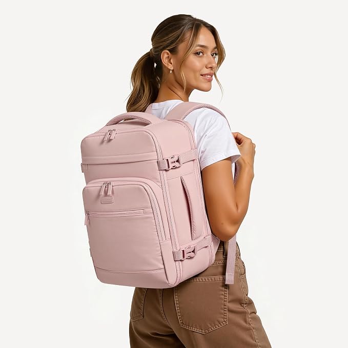 mibasies 30L Travel Backpack for Women & Men: Flight Approved Carry On Backpack, TSA Personal Item Bag with Water Bottle Pocket, Weekender Essentials Backpacks fits 15.6" Laptop - Pink - Image 2