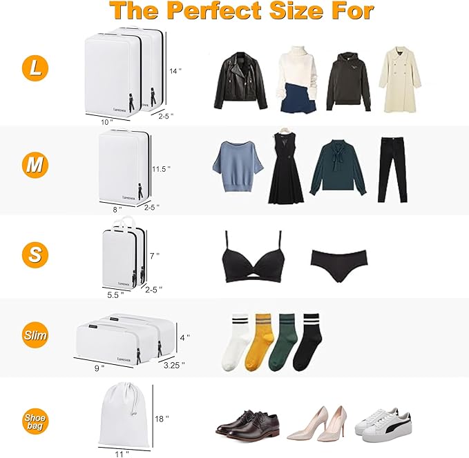 8 Set Compression Packing Cubes for Travel, Waterproof Luggage Organizers, Suitcase Organizer Set for Carry-On & Checked Baggage, Travel Accessories for Men & Women