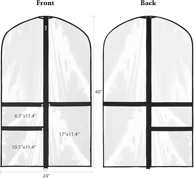 Zilink Kids Garment Bag for Dance 40” Dance Garment Bags for Dancers Cheer Uniform Garment Bag with 3 Clear Zipper Pockets，Set of 4 (Clear/Black) - Image 2