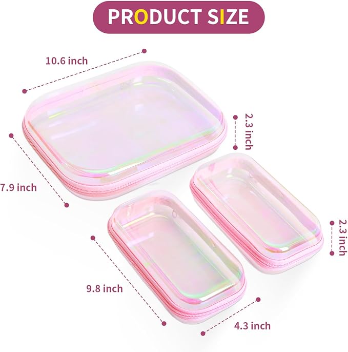 Clear Hard Shell Zipper Case, Surface scratch resistant material, Portable Cosmetic Bag with Zipper, Diaper Bag Organizing Pouches, Hard Plastic Case, Clear Bags for Organizing, Pink （6 Pcs） - Image 2