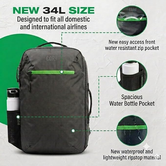 COR Island Hopper 2.0 Travel Backpack, 34L Black | Carry On Backpack for Men & Women, Clamshell Opening, Hidden Passport Pockets, Water Resistant, Laptop Sleeve - Image 2