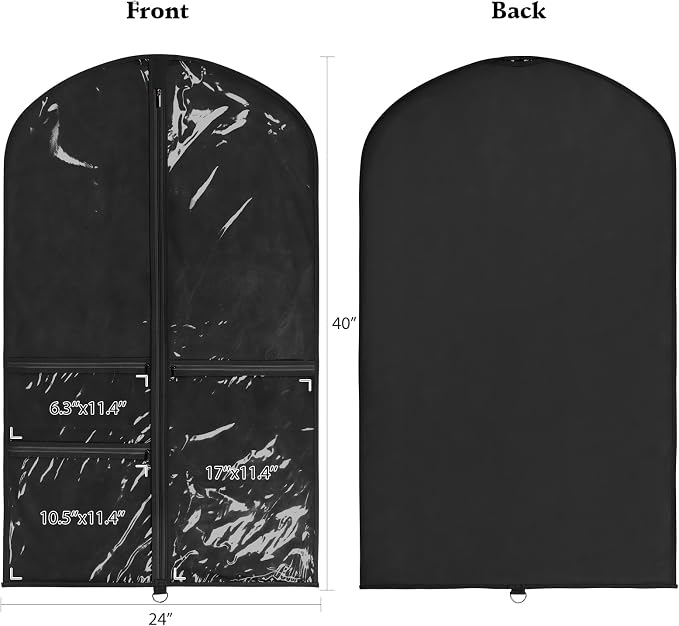 Univivi 40 Inch Kids Dance Costume Garment Bag, Dance Competition Garment Bags for Teens With 3 Medium Clear Zipper Pockets for Storage And Travel (Black) - 12 Pack - Image 2