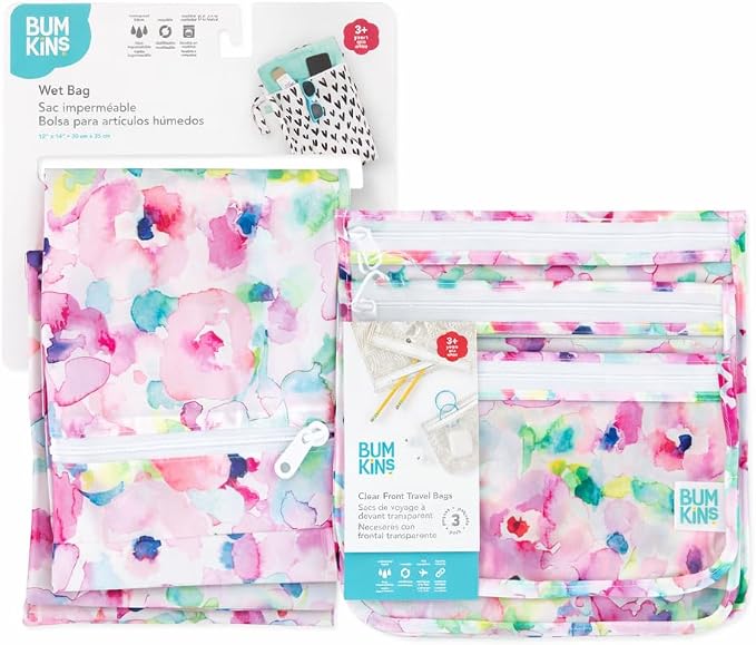 Bumkins - Waterproof Wet Bag & Clear Travel Bags - For Beach, Baby, Travel, Swim Suit, Cloth Diapers, Pump Parts, Pool, Gym, Toiletries - Reusable & Easy to Clean - Watercolor - 4 Pack - Image 7