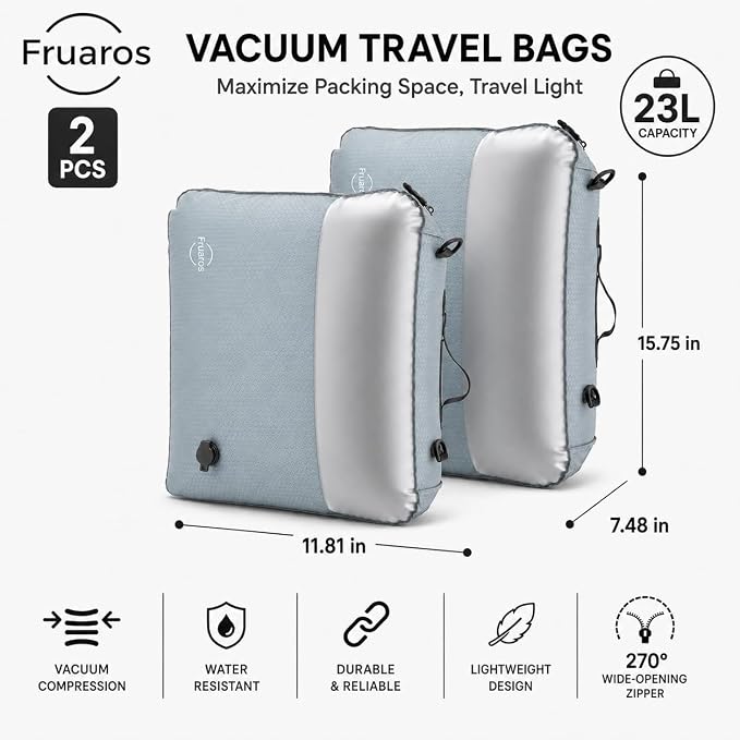 Vacuum bags for travel luggage with Wireless Pump – 270° Open, IP68 Waterproof, Reusable Compression Bags, Pack More in Carry-On & Checked Suitcases(2Pack+Pump) - Image 2