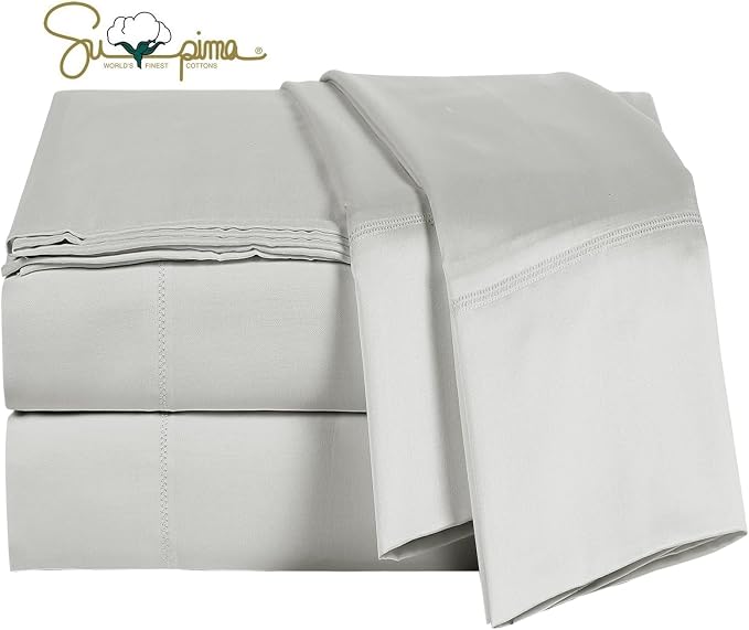 100% Supima Cotton Sheets 600 Thread Count,Bed Sheet Set King Size Sheets 4 Pieces, Soft & Silk Sateen Weave, Fits Mattress Up to 18'',Deep Pocket, Breathable & Fade Resistant(Silver Grey,King by ELINEN