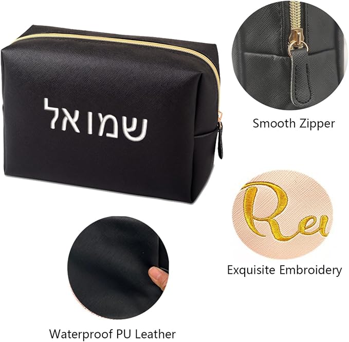 GOPHIE Embroidered Large Make up Bag,Personalized Skincare Bag,Cosmetic Travel Bags for Women Gift For Wedding,Set of 3, Black - Image 4