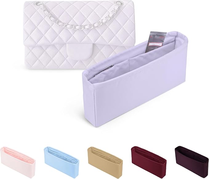 Purse Organizer Insert, Silky-Soft Lightweight Design, Multi-Pocket, Keeps Bag Organized & Protects Interior, Fits Chanel Classic Flap Mini, Ideal for Travel & Daily Use(Lavender, CF Mini 20) by KINGSINBAG