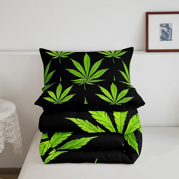 Erosebridal Bohemia Leaves Comforter Set, Exotic Leaf Bedding Set Full Size for Kids Boys Teens Adult Bedroom, Exotic Leaves Duvet Sets Tropical Botanical Down Comforter, Green Black - Image 7