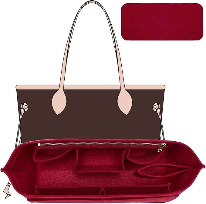 Premium Felt Purse Organizer Insert with Base Shaper Compatible with lv neverfull MM, Speedy 30 and More,Bag Organizer Insert for Luxury Tote Handbags,L/Wine Red by OAIKOR