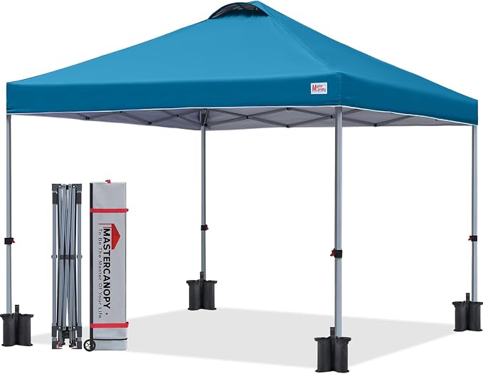 MASTERCANOPY 8x8 Pop Up Canopy Tent, 1 Person Setup Instant Shelter,Outdoor Portable Beach Canopy with Roller Bag, 4 Sandbags, 4 Ropes, 8 Stakes (8x8, Cyan Blue) by MASTERCANOPY