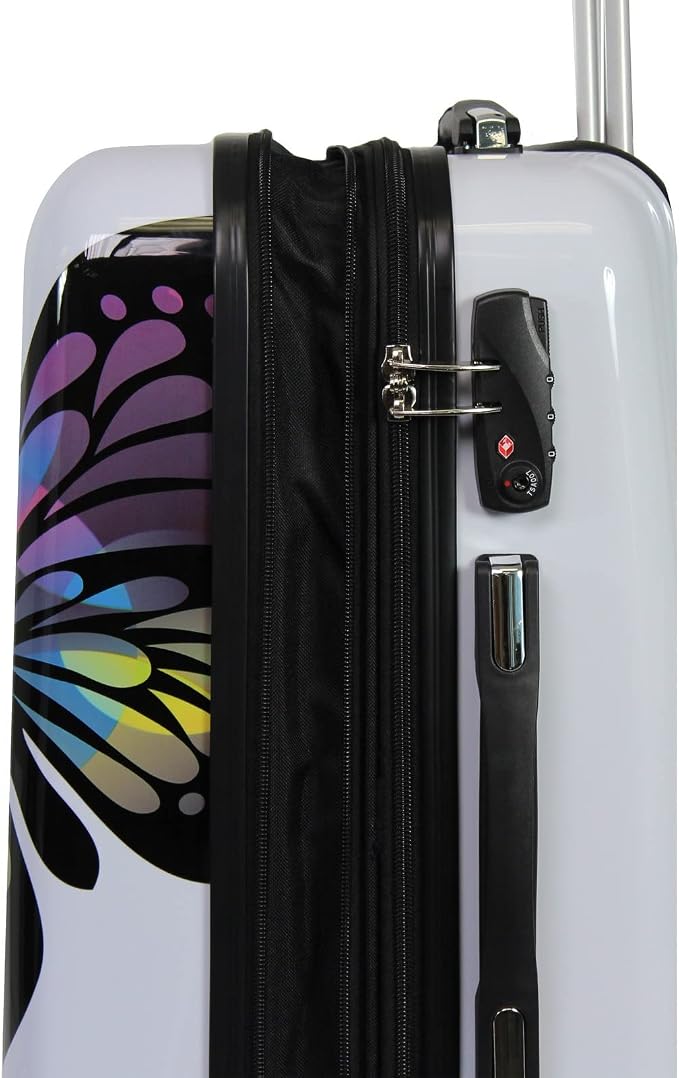 World Traveler Butterfly 2-Piece Carry-On Polycarbonate Hardside Expandable Spinner Luggage Set - Image 4