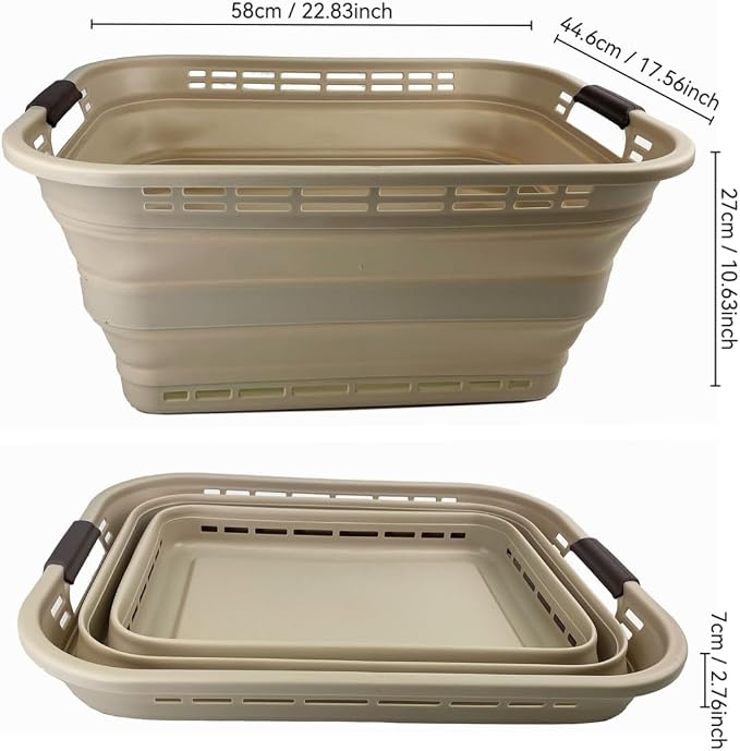 SAMMART 42L (11 gallons) Collapsible Plastic Laundry Basket - Portable Pop Up Storage Container/Organizer - Portable Hamper - Space Saving Easy Storage (Apricot/Brown (Set of 2)) - Image 3