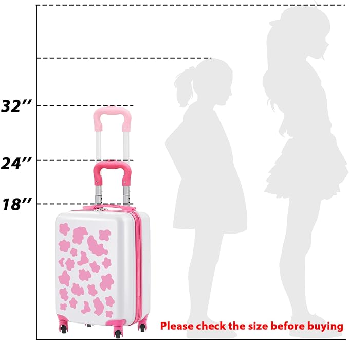 Redbaker 6 Pcs Kids Luggage Set, 17 Inch Rolling Suitcase with Backpack Lunch Bag Neck Pillow, Pink and White Cow Travel Set for Summer Vacation Sleepover Back to School Gift - Image 3